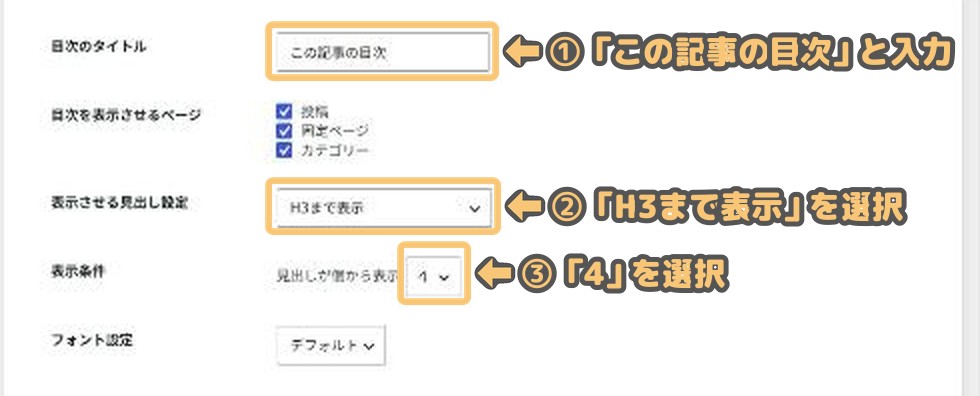 RTOCの基本設定(目次のタイトル・表示させる見出し・表示条件)